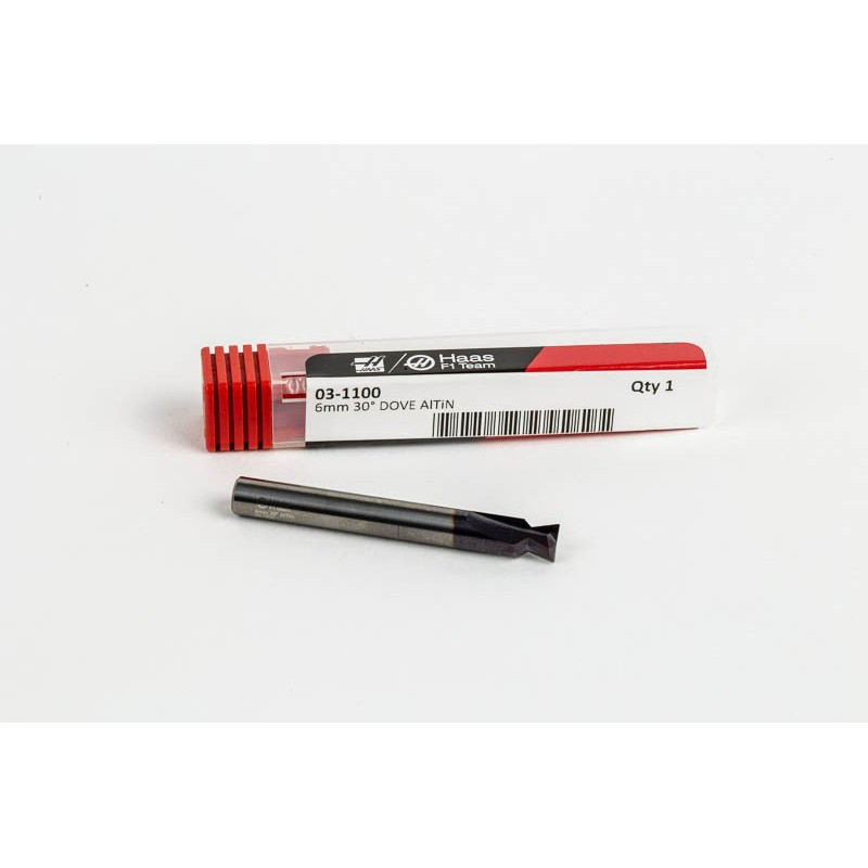 6mm Dia. Carbide Dovetail Cutter, 2 Flute, AlTiN Coated, 6mm Shank x 3.96mm LOC x 30° Included Angle, 0.25mm Radius