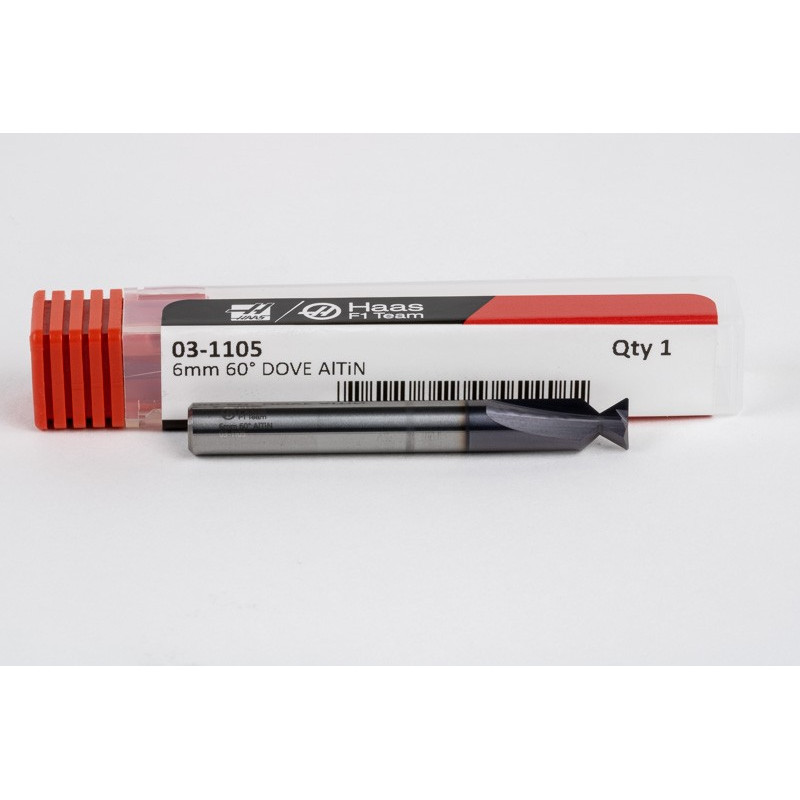 Фреза для різання "ластівчин хвіст" з твердого сплаву діаметром 6 мм, 2 канавки, покриття AlTiN, хвостовик 6 мм x поперечна різьба 3,18 мм x кут заточки 60°, радіус 0,25 мм