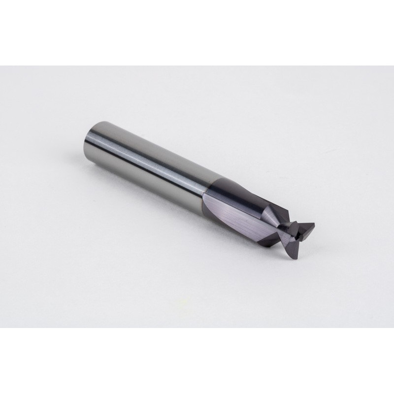 10mm Dia. Carbide Dovetail Cutter, 3 Flute, AlTiN Coated, 10mm Shank x 4.75mm LOC x 60° Included Angle, 0.25mm Radius
