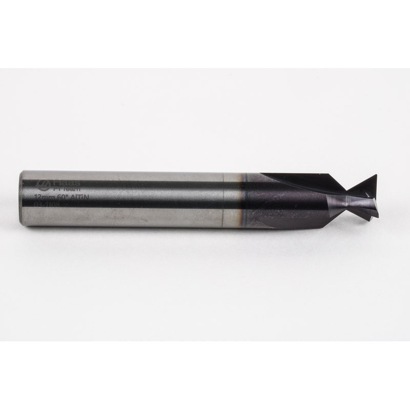 12mm Dia. Carbide Dovetail Cutter, 3 Flute, AlTiN Coated, 12mm Shank x 6.35mm LOC x 60° Included Angle, 0.25mm Radius