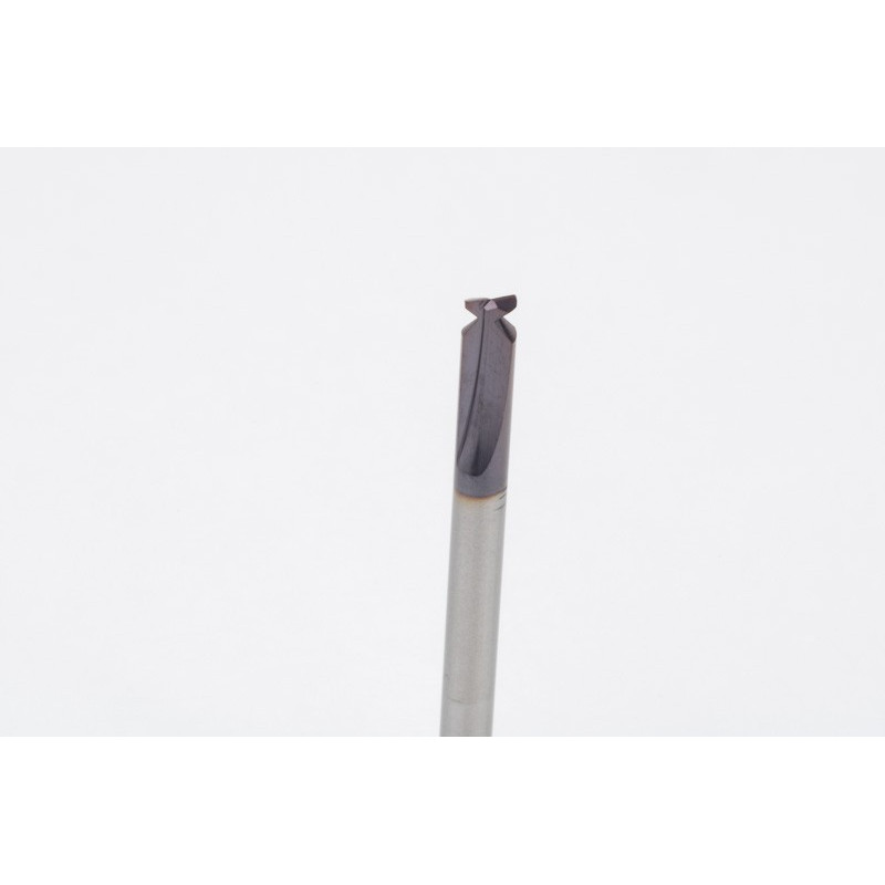 3mm Dia. Carbide Dovetail Cutter, 2 Flute, AlTiN Coated, 3mm Shank x 1.02mm LOC x 90° Included Angle, 0.25mm Radius