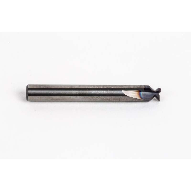 8mm Dia. Carbide Dovetail Cutter, 3 Flute, AlTiN Coated, 8mm Shank x 2.36mm LOC x 90° Included Angle, 0.25mm Radius