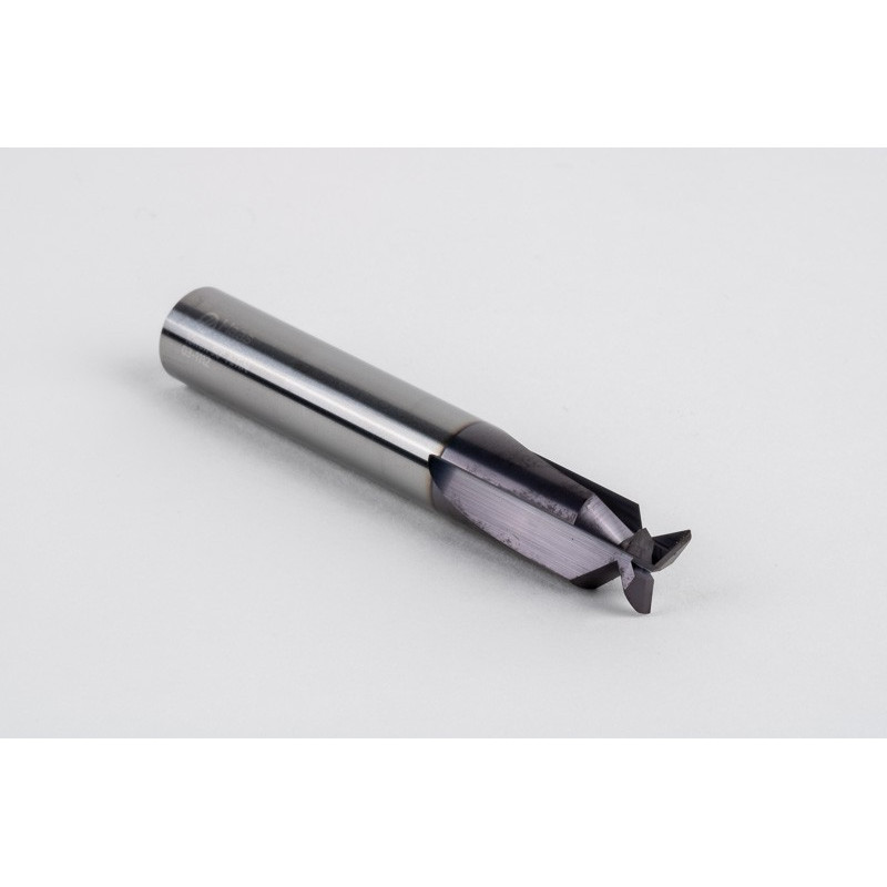 10mm Dia. Carbide Dovetail Cutter, 3 Flute, AlTiN Coated, 10mm Shank x 3.18mm LOC x 90° Included Angle, 0.25mm Radius