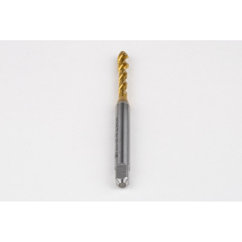 M4.5x0.75 M HSS-E Spiral Flute Tap, 6mm Shank x 8mm Thread Length, 2.5XD, Mod. Bottoming, 3 Flute, 6H, TiN Coated