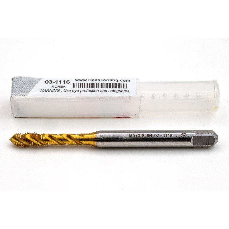 M5x0.8 M HSS-E Spiral Flute Tap, 6mm Shank x 8mm Thread Length, 2.5XD, Mod. Bottoming, 3 Flute, 6H, TiN Coated