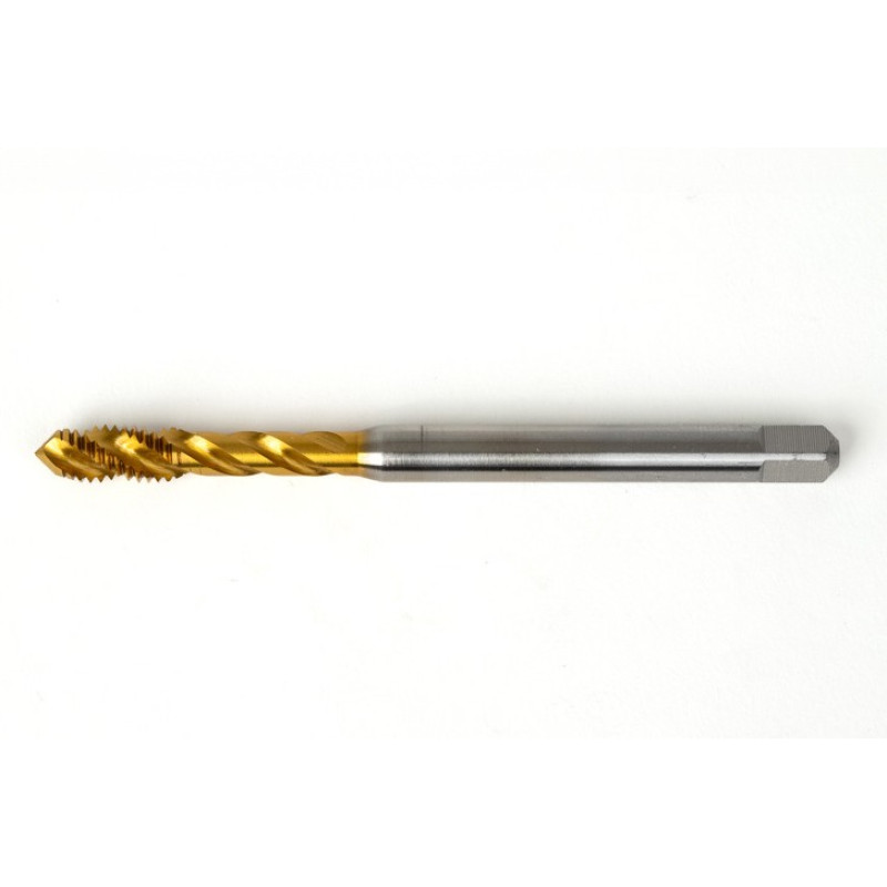 M6x1.0 M HSS-E Spiral Flute Tap, 6mm Shank x 10mm Thread Length, 2.5XD, Mod. Bottoming, 3 Flute, 6H, TiN Coated