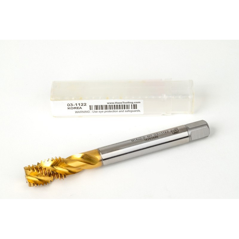 M14x2.0 M HSS-E Spiral Flute Tap, 11mm Shank x 20mm Thread Length, 2.5XD, Mod. Bottoming, 3 Flute, 6H, TiN Coated
