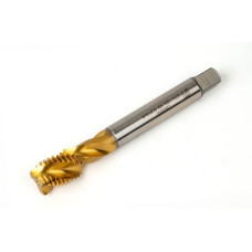 M16x2.0 M HSS-E Spiral Flute Tap, 12mm Shank x 20mm Thread Length, 2.5XD, Mod. Bottoming, 3 Flute, 6H, TiN Coated