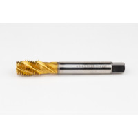 M18x2.5 M HSS-E Spiral Flute Tap, 14mm Shank x 25mm Thread Length, 2.5XD, Mod. Bottoming, 4 Flute, 6H, TiN Coated