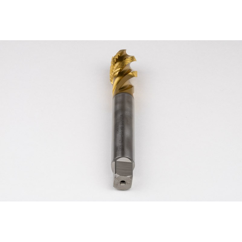 M20x2.5 M HSS-E Spiral Flute Tap, 16mm Shank x 25mm Thread Length, 2.5XD, Mod. Bottoming, 4 Flute, 6H, TiN Coated