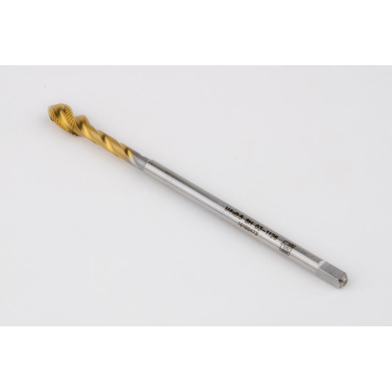 M4x0.5 MF HSS-E Spiral Flute Tap, 2.8mm Shank x 5mm Thread Length, 2.5XD, Mod. Bottoming, 3 Flute, 6H, TiN Coated