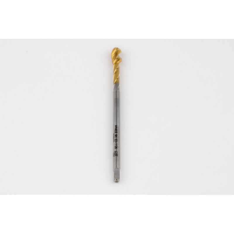 M4x0.5 MF HSS-E Spiral Flute Tap, 2.8mm Shank x 5mm Thread Length, 2.5XD, Mod. Bottoming, 3 Flute, 6H, TiN Coated