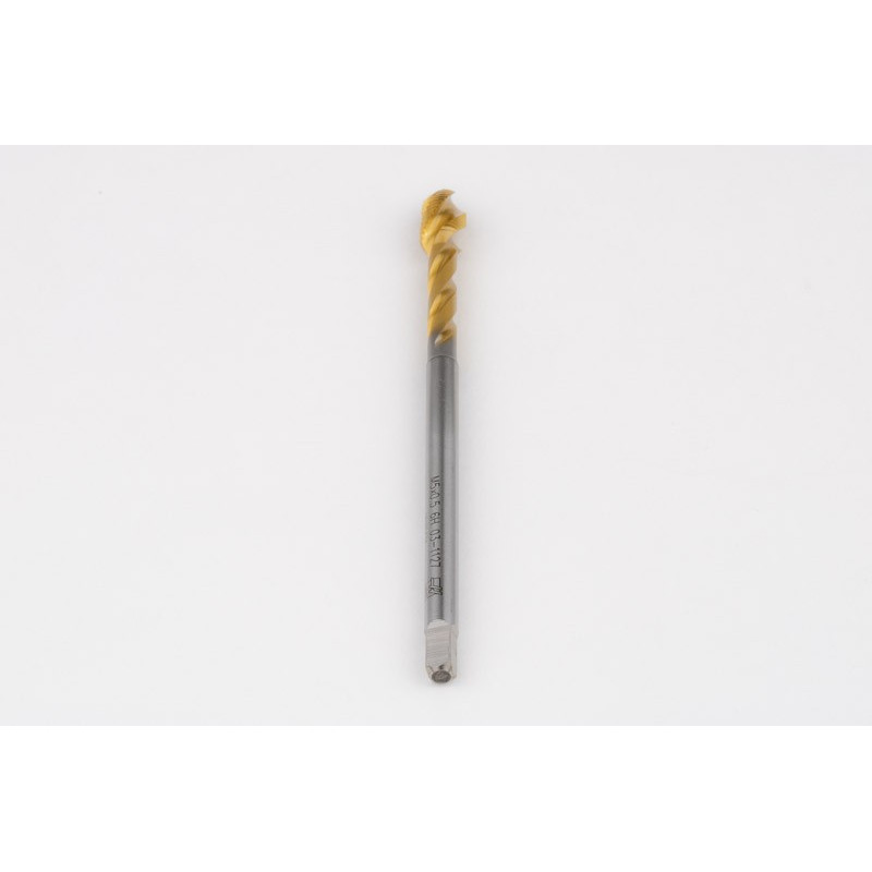 M5x0.5 MF HSS-E Spiral Flute Tap, 3.5mm Shank x 5mm Thread Length, 2.5XD, Mod. Bottoming, 3 Flute, 6H, TiN Coated