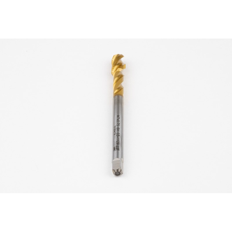M7x0.75 MF HSS-E Spiral Flute Tap, 5.5mm Shank x 10mm Thread Length, 2.5XD, Mod. Bottoming, 3 Flute, 6H, TiN Coated