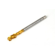 M10x1.25 MF HSS-E Spiral Flute Tap, 7mm Shank x 16mm Thread Length, 2.5XD, Mod. Bottoming, 3 Flute, 6H, TiN Coated