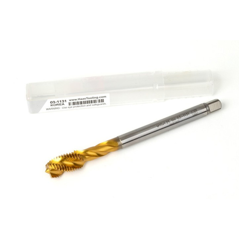 M10x1.25 MF HSS-E Spiral Flute Tap, 7mm Shank x 16mm Thread Length, 2.5XD, Mod. Bottoming, 3 Flute, 6H, TiN Coated