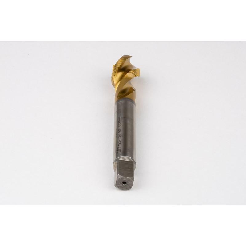 M16x1.5 MF HSS-E Spiral Flute Tap, 12mm Shank x 15mm Thread Length, 2.5XD, Mod. Bottoming, 3 Flute, 6H, TiN Coated