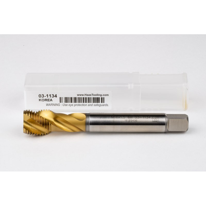 M16x1.5 MF HSS-E Spiral Flute Tap, 12mm Shank x 15mm Thread Length, 2.5XD, Mod. Bottoming, 3 Flute, 6H, TiN Coated