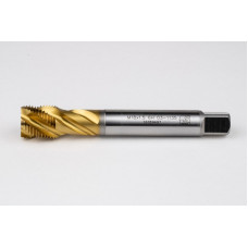 M18x1.5 MF HSS-E Spiral Flute Tap, 14mm Shank x 17mm Thread Length, 2.5XD, Mod. Bottoming, 4 Flute, 6H, TiN Coated