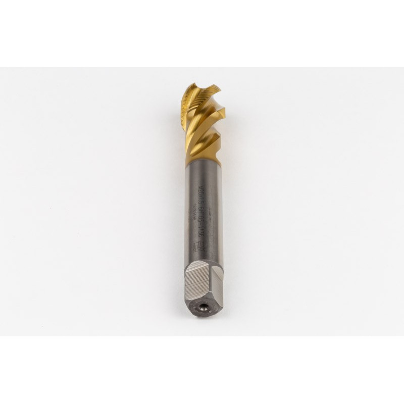 M20x1.5 MF HSS-E Spiral Flute Tap, 16mm Shank x 17mm Thread Length, 2.5XD, Mod. Bottoming, 4 Flute, 6H, TiN Coated