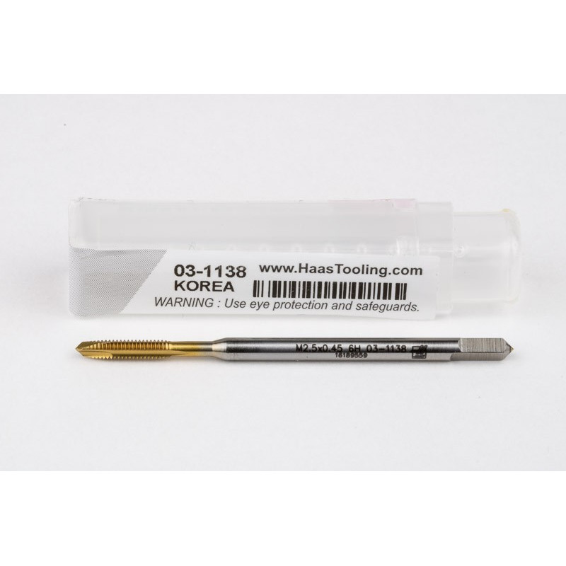 M2.5x0.45 M HSS-E Spiral Point Tap, 2.8mm Shank x 9mm Thread Length, 3XD, Plug, 3 Flute, 6H, TiN Coated