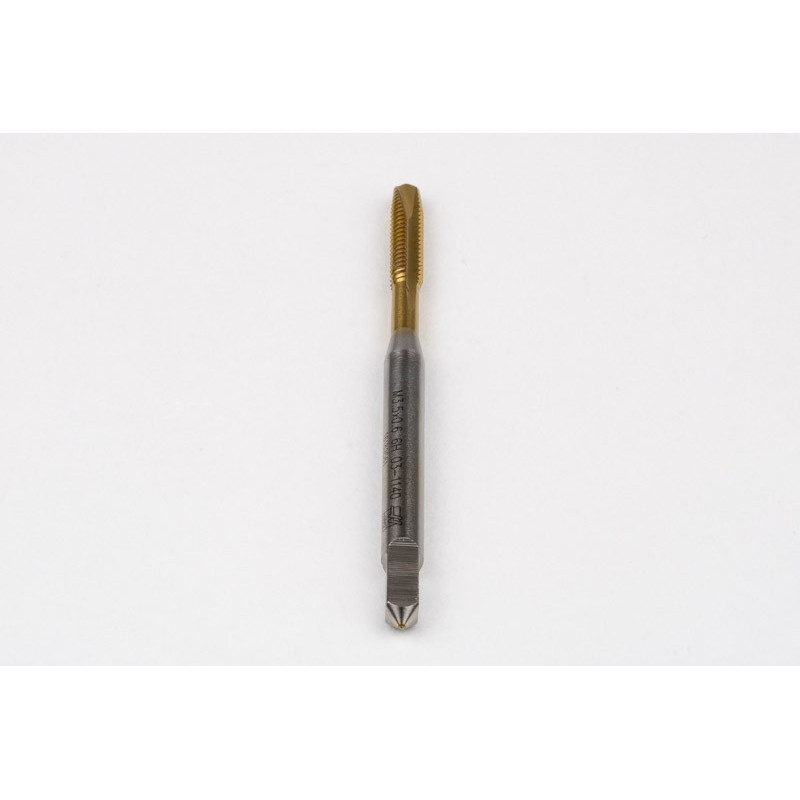 M3.5x0.6 M HSS-E Spiral Point Tap, 4mm Shank x 12mm Thread Length, 3XD, Plug, 3 Flute, 6H, TiN Coated