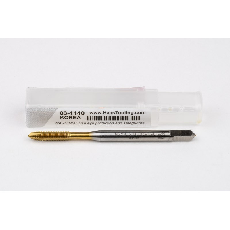 M3.5x0.6 M HSS-E Spiral Point Tap, 4mm Shank x 12mm Thread Length, 3XD, Plug, 3 Flute, 6H, TiN Coated