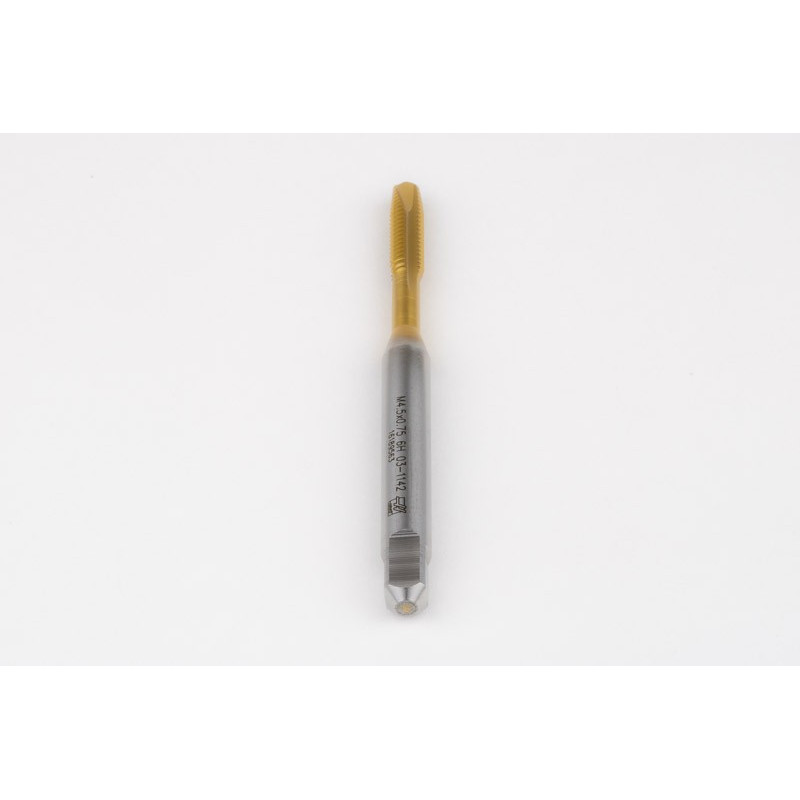 M4.5x0.75 M HSS-E Spiral Point Tap, 6mm Shank x 14mm Thread Length, 3XD, Plug, 3 Flute, 6H, TiN Coated
