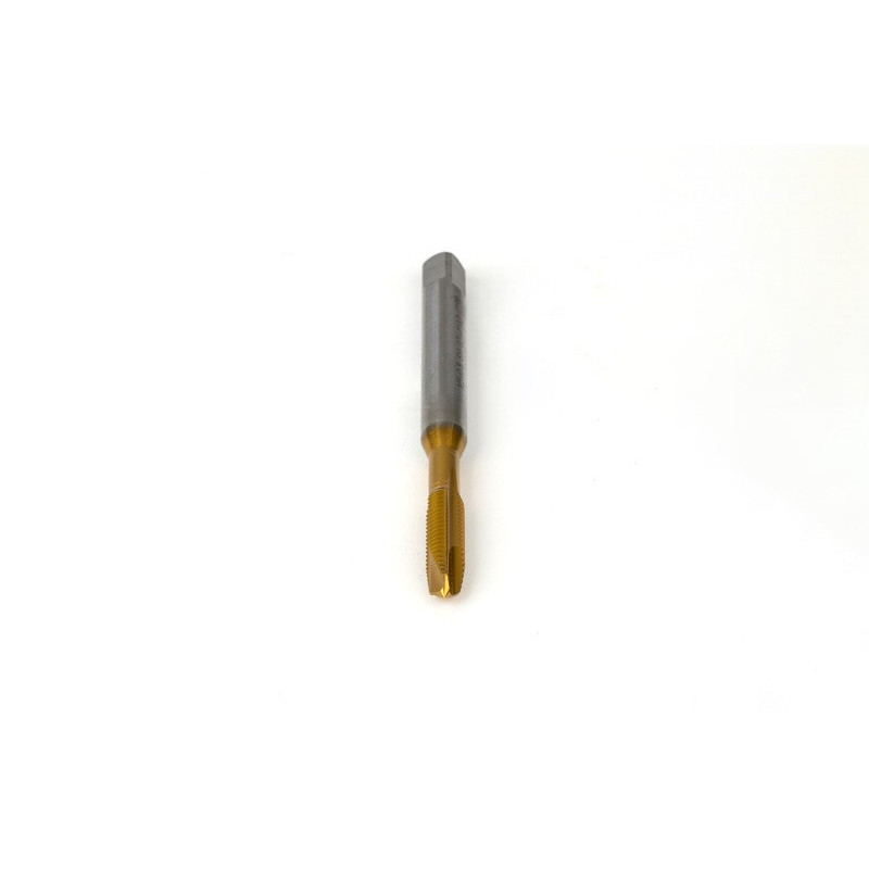 M5x0.8 M HSS-E Spiral Point Tap, 6mm Shank x 15mm Thread Length, 3XD, Plug, 3 Flute, 6H, TiN Coated