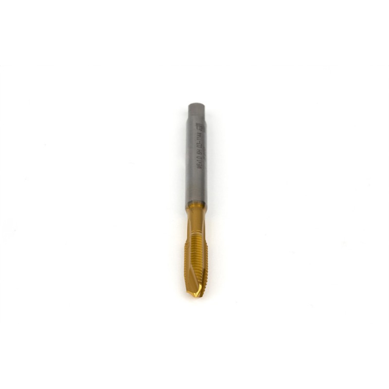 M6x1.0 M HSS-E Spiral Point Tap, 6mm Shank x 17mm Thread Length, 3XD, Plug, 3 Flute, 6H, TiN Coated