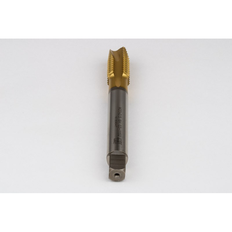 M20x2.5 M HSS-E Spiral Point Tap, 16mm Shank x 32mm Thread Length, 3XD, Plug, 4 Flute, 6H, TiN Coated