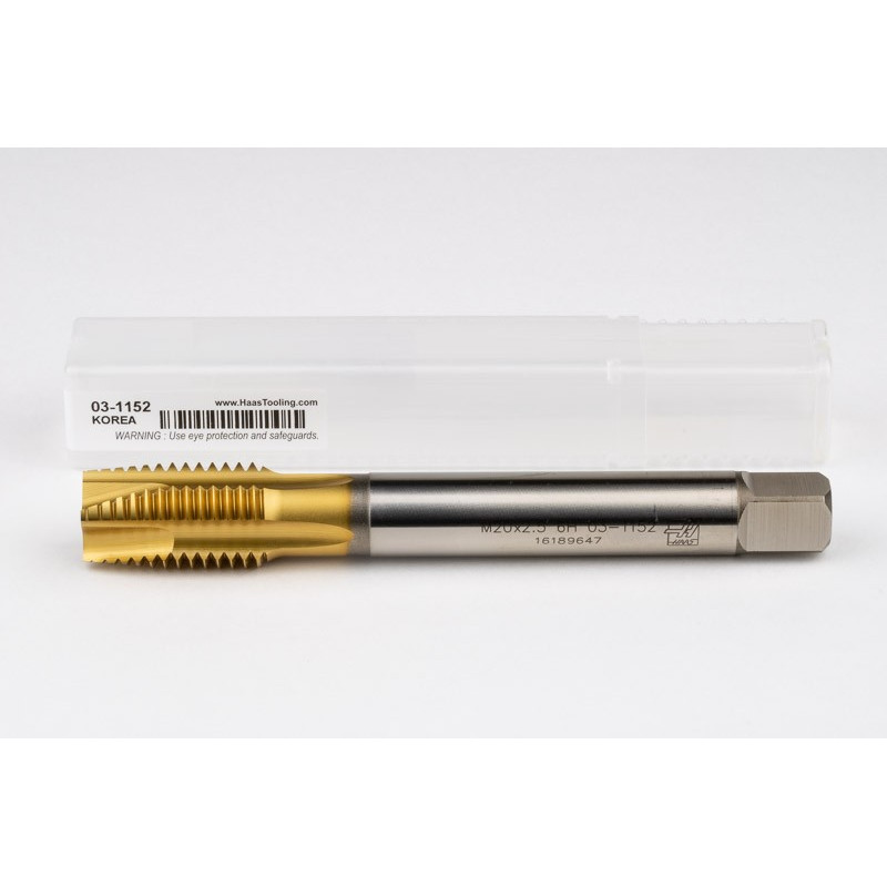 M20x2.5 M HSS-E Spiral Point Tap, 16mm Shank x 32mm Thread Length, 3XD, Plug, 4 Flute, 6H, TiN Coated
