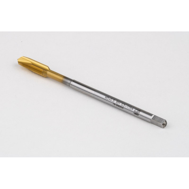 M5x0.5 MF HSS-E Spiral Point Tap, 3.5mm Shank x 11mm Thread Length, 3XD, Plug, 3 Flute, 6H, TiN Coated