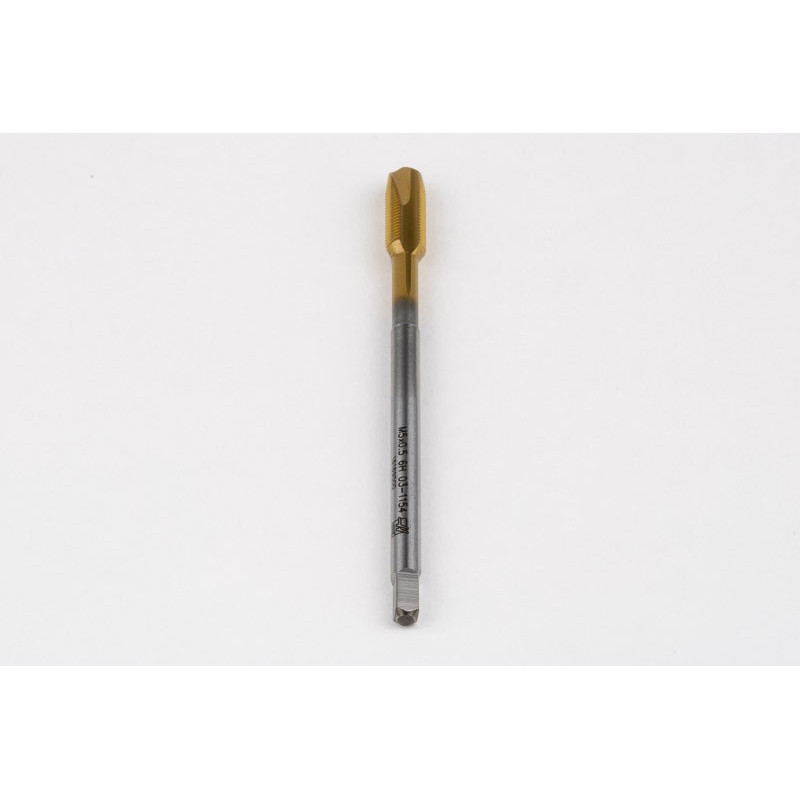 M5x0.5 MF HSS-E Spiral Point Tap, 3.5mm Shank x 11mm Thread Length, 3XD, Plug, 3 Flute, 6H, TiN Coated