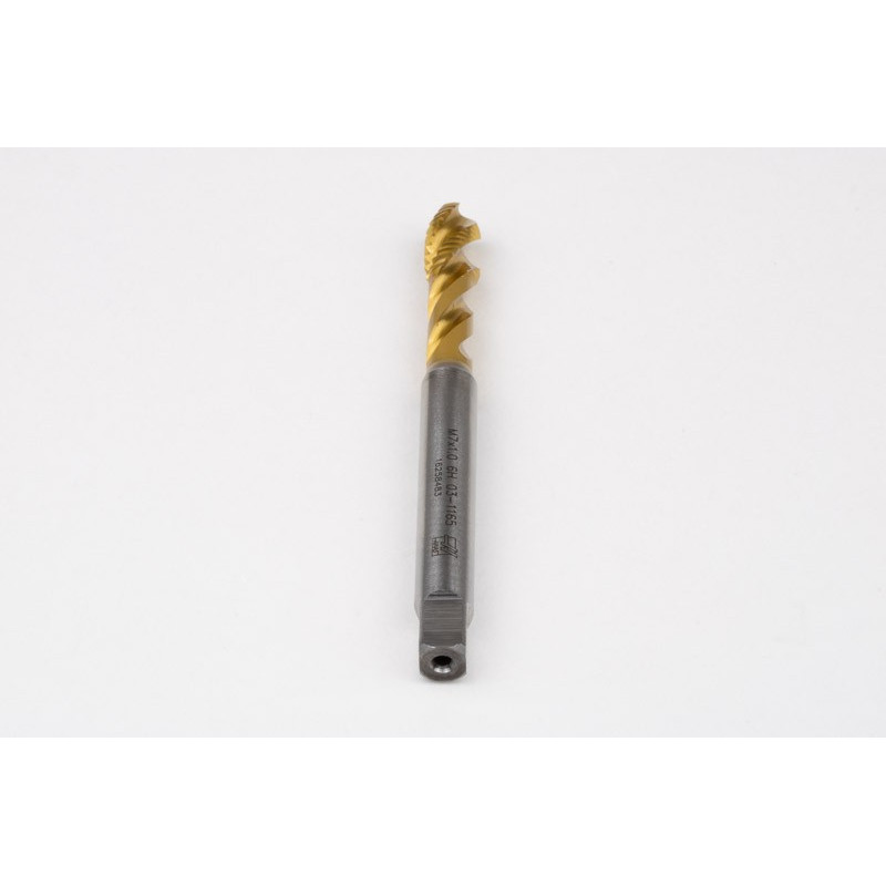 M7x1.0 M HSS-E Spiral Flute Tap, 7mm Shank x 10mm Thread Length, 2.5XD, Mod. Bottoming, 3 Flute, 6H, TiN Coated