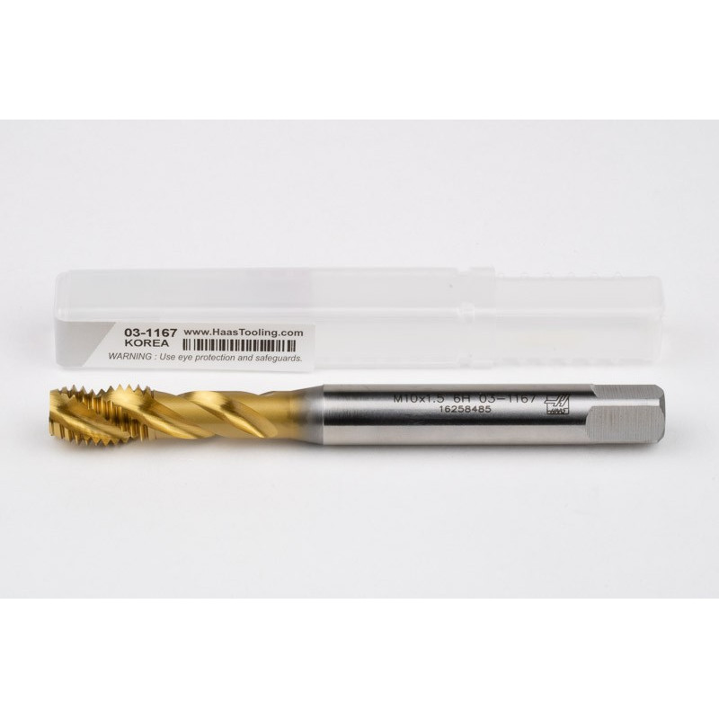M10x1.5 M HSS-E Spiral Flute Tap, 10mm Shank x 15mm Thread Length, 2.5XD, Mod. Bottoming, 3 Flute, 6H, TiN Coated