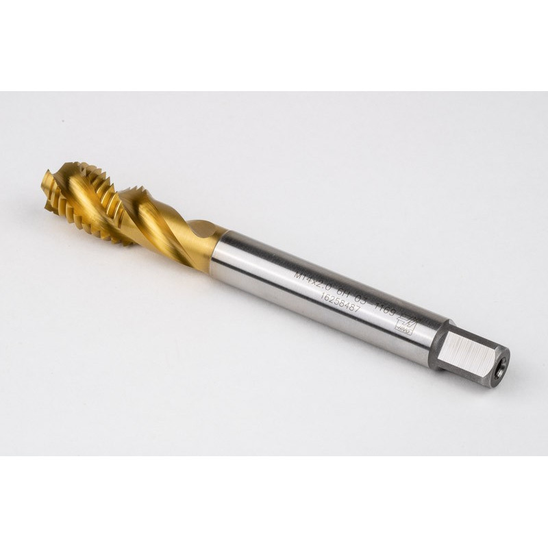 M14x2.0 M HSS-E Spiral Flute Tap, 11mm Shank x 20mm Thread Length, 2.5XD, Mod. Bottoming, 3 Flute, 6H, TiN Coated