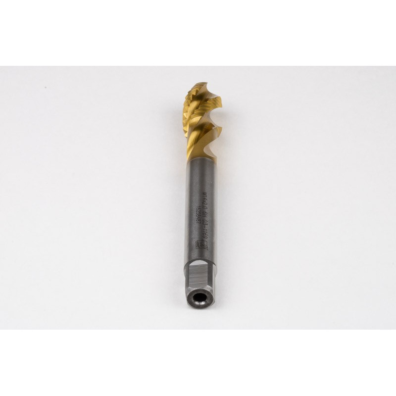 M14x2.0 M HSS-E Spiral Flute Tap, 11mm Shank x 20mm Thread Length, 2.5XD, Mod. Bottoming, 3 Flute, 6H, TiN Coated