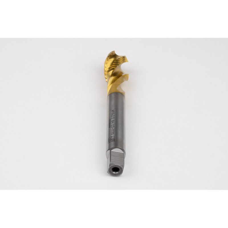 M16x2.0 M HSS-E Spiral Flute Tap, 12mm Shank x 20mm Thread Length, 2.5XD, Mod. Bottoming, 3 Flute, 6H, TiN Coated