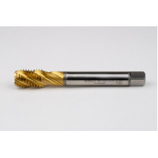 M18x2.5 M HSS-E Spiral Flute Tap, 14mm Shank x 25mm Thread Length, 2.5XD, Mod. Bottoming, 4 Flute, 6H, TiN Coated