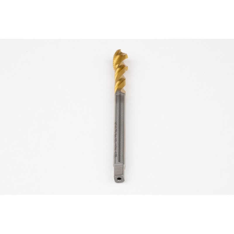 M7x0.75 MF HSS-E Spiral Flute Tap, 5.5mm Shank x 10mm Thread Length, 2.5XD, Mod. Bottoming, 3 Flute, 6H, TiN Coated