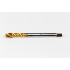 M8x1.0 MF HSS-E Spiral Flute Tap, 6mm Shank x 10mm Thread Length, 2.5XD, Mod. Bottoming, 3 Flute, 6H, TiN Coated