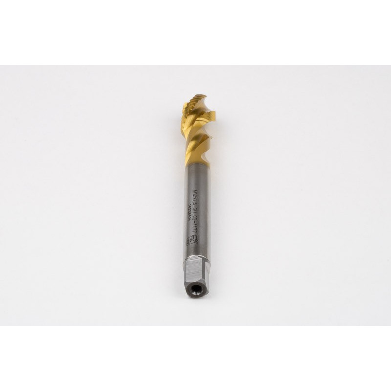 M12x1.5 MF HSS-E Spiral Flute Tap, 9mm Shank x 15mm Thread Length, 2.5XD, Mod. Bottoming, 3 Flute, 6H, TiN Coated