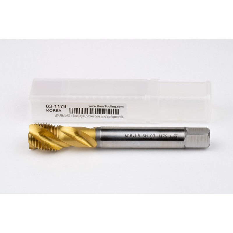 M16x1.5 MF HSS-E Spiral Flute Tap, 12mm Shank x 15mm Thread Length, 2.5XD, Mod. Bottoming, 3 Flute, 6H, TiN Coated