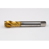 M18x1.5 MF HSS-E Spiral Flute Tap, 14mm Shank x 17mm Thread Length, 2.5XD, Mod. Bottoming, 4 Flute, 6H, TiN Coated
