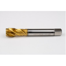 M18x1.5 MF HSS-E Spiral Flute Tap, 14mm Shank x 17mm Thread Length, 2.5XD, Mod. Bottoming, 4 Flute, 6H, TiN Coated