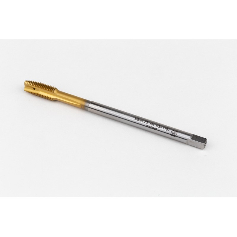 M6x0.75 MF HSS-E Spiral Point Tap, 4.5mm Shank x 13mm Thread Length, 3XD, Plug, 3 Flute, 6H, TiN Coated