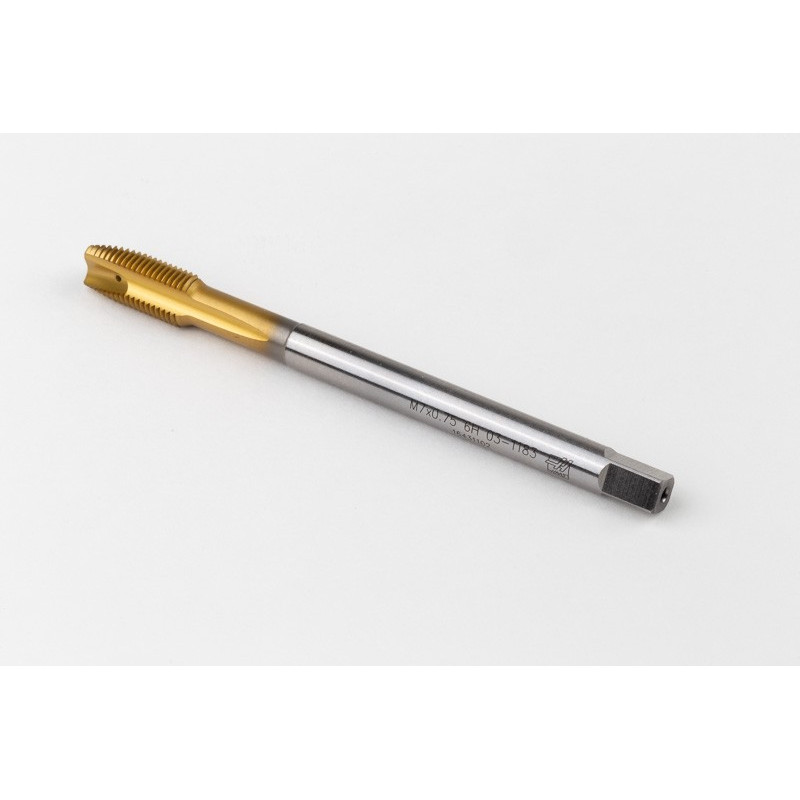 M7x0.75 MF HSS-E Spiral Point Tap, 5.5mm Shank x 14mm Thread Length, 3XD, Plug, 3 Flute, 6H, TiN Coated