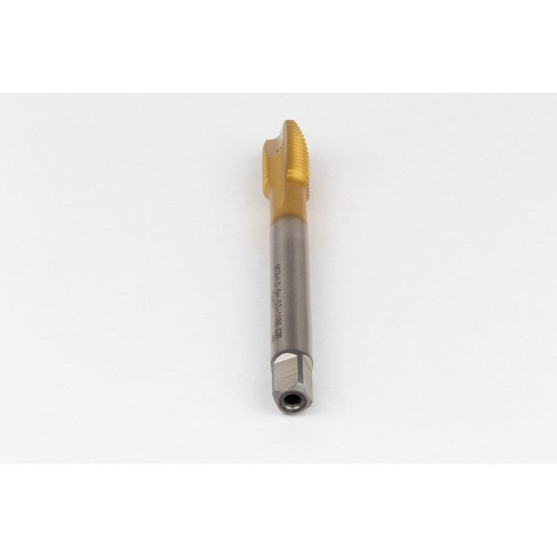 M12x1.5 MF HSS-E Spiral Point Tap, 9mm Shank x 22mm Thread Length, 3XD, Plug, 3 Flute, 6H, TiN Coated