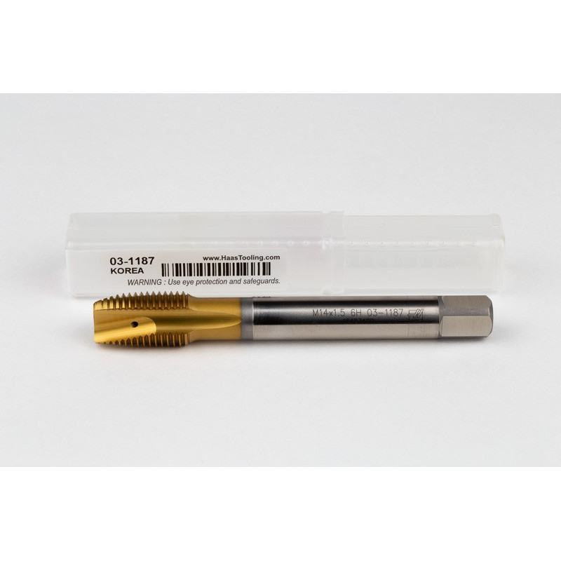 M14x1.5 MF HSS-E Spiral Point Tap, 11mm Shank x 22mm Thread Length, 3XD, Plug, 3 Flute, 6H, TiN Coated